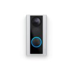 Ring Peephole Cam in a sleek black design, featuring 1080p HD video, knock detection, and two-way talk, displayed on a transparent background.