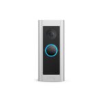 Ring Wired Doorbell Pro in a sleek black and silver design, featuring 1536p HD+ video, 3D motion detection, and Bird’s Eye View, displayed on a transparent background.