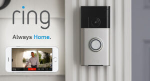 Ring Video Doorbell mounted at the front door of a modern home, providing smart security and motion detection.