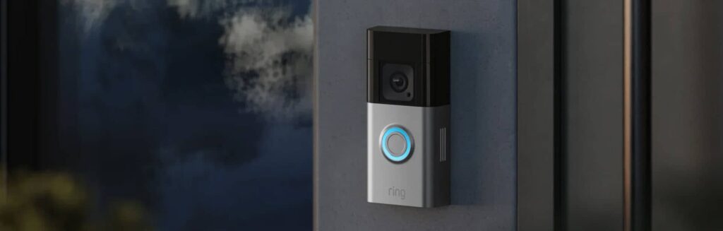 Ring Video Doorbell mounted at the front door of a modern home, providing smart security and motion detection.